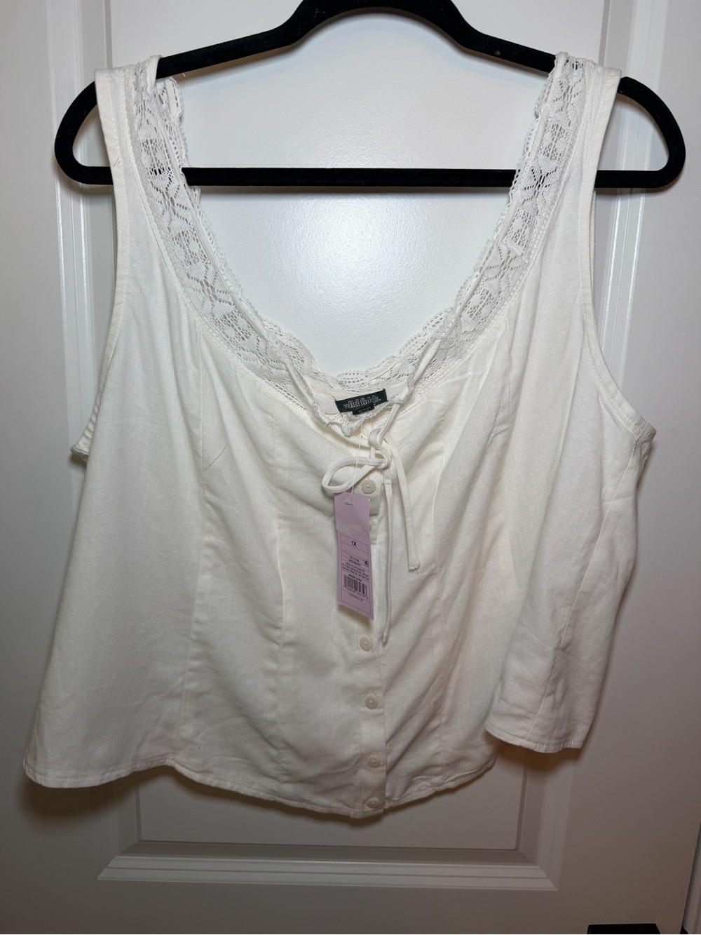 wild fable White Lace-Trim Button Front Tank